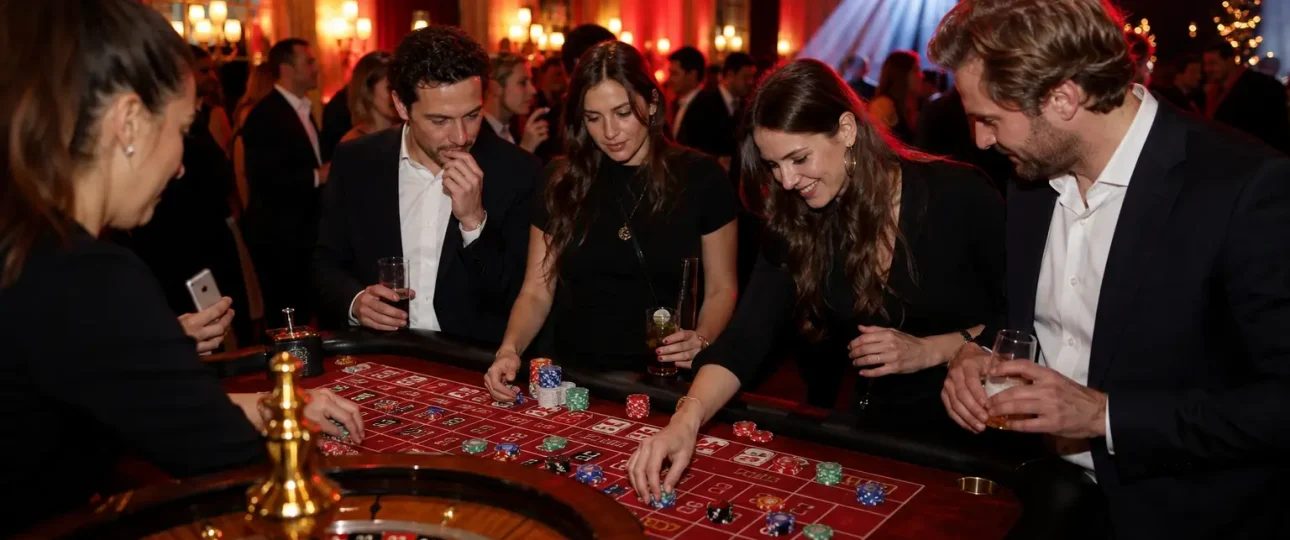 Invités autour d'une table de roulette lors d'une soirée d'entreprise